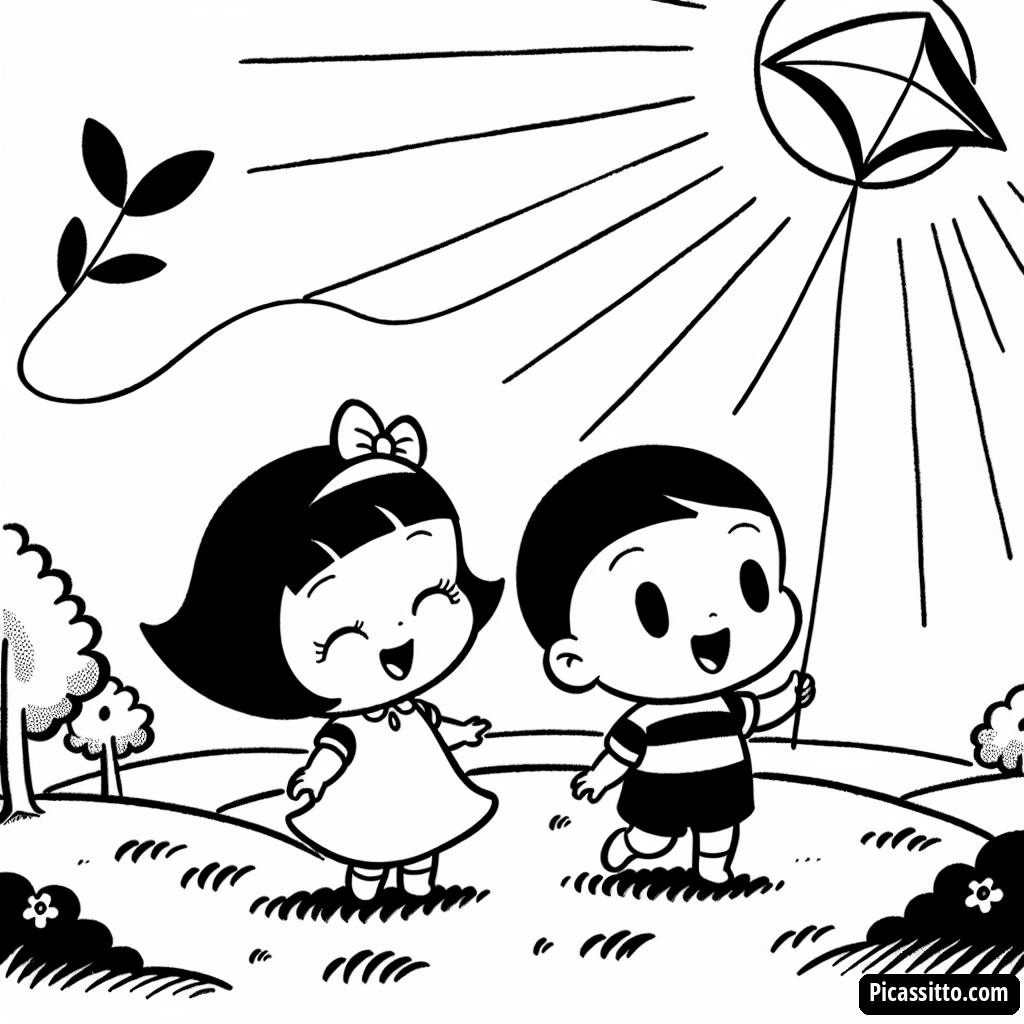 Ausmalbild: JJ und TomTom mit einem Bunten Drachen!