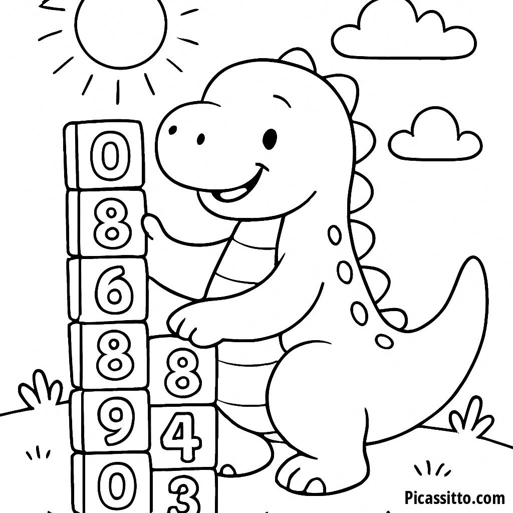Fun Dinosaur Coloring Page with Number Blocks!