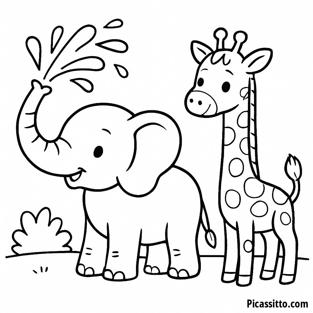 Fun Elephant and Giraffe Coloring Page