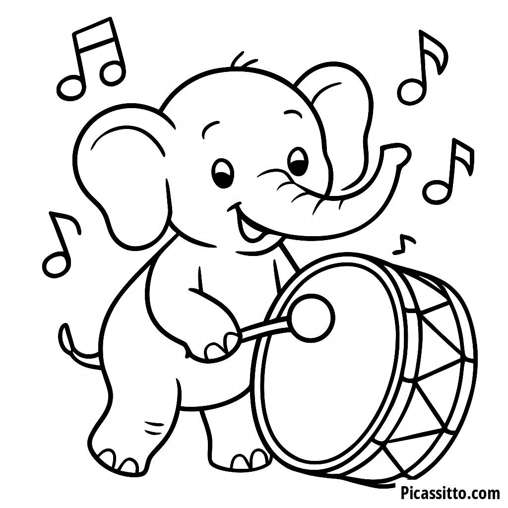 Page à Colorier d'un Éléphant Amical Jouant du Tambour