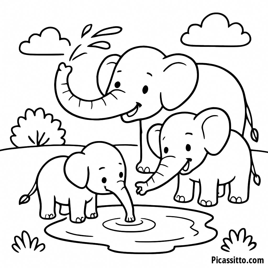 Fun Elephant Family Coloring Page