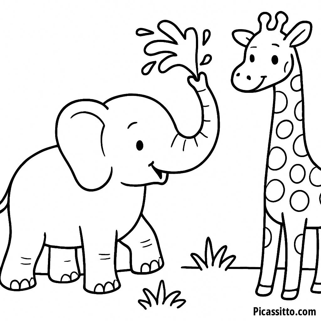 Fun Elephant Splashing Water Coloring Page