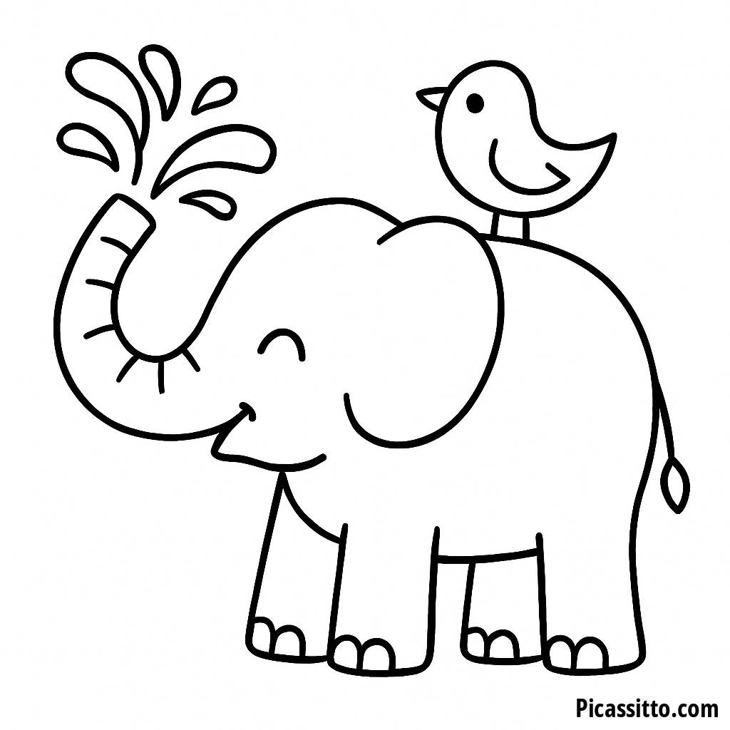 Divertida Página para Colorear de un Elefante Rociando Agua