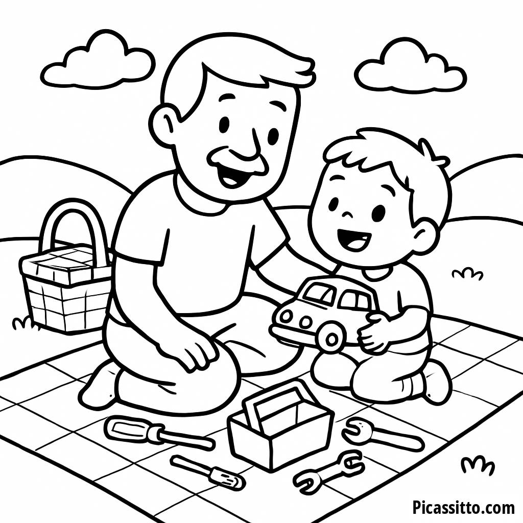 Pagina da Colorare del Divertente Picnic per la Festa del Papà