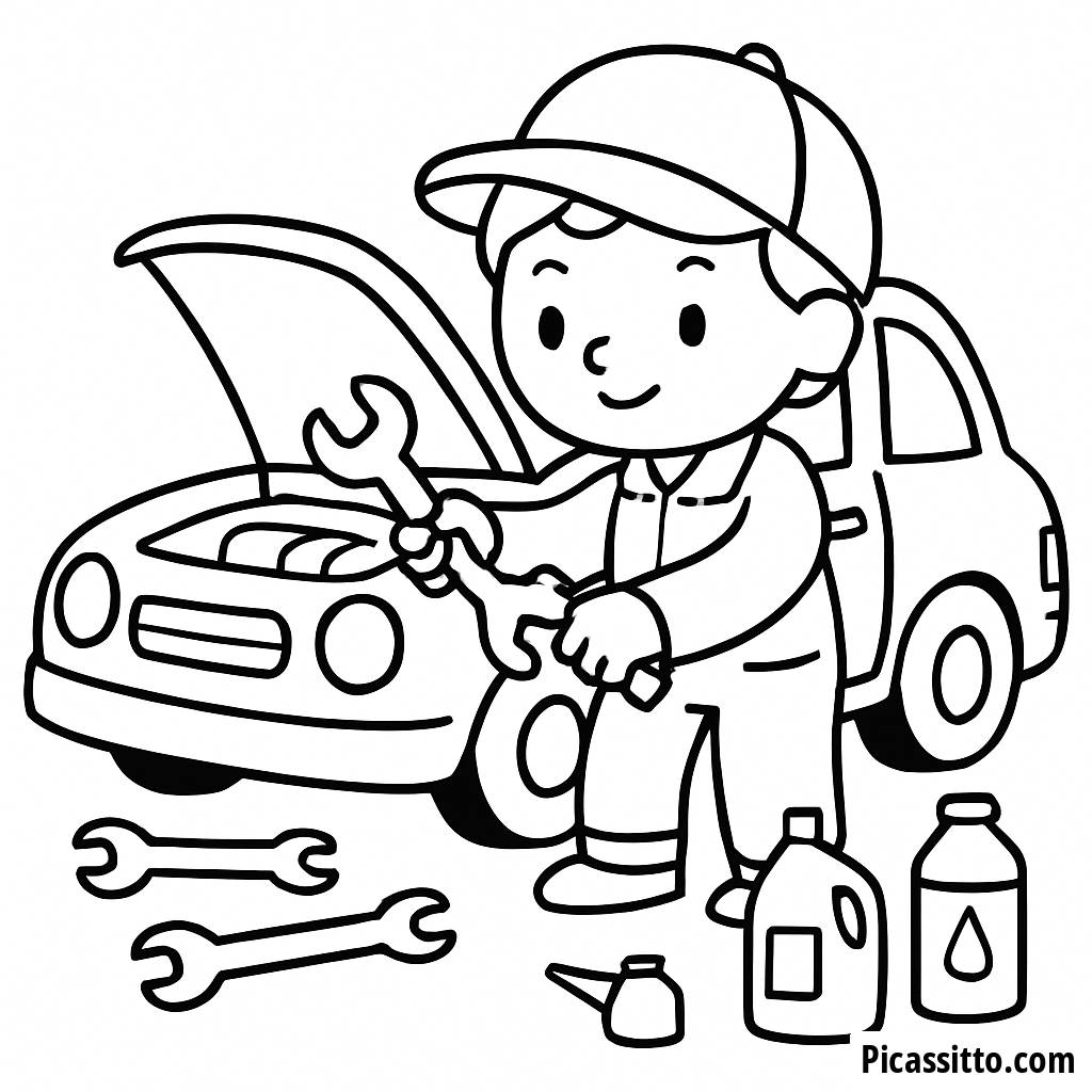 Page à Colorier Amusante de Mécanicien pour Enfants