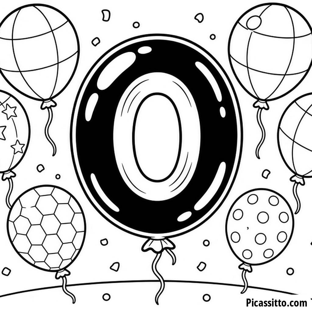 Pagina da colorare Numero 0 divertente con palloncini