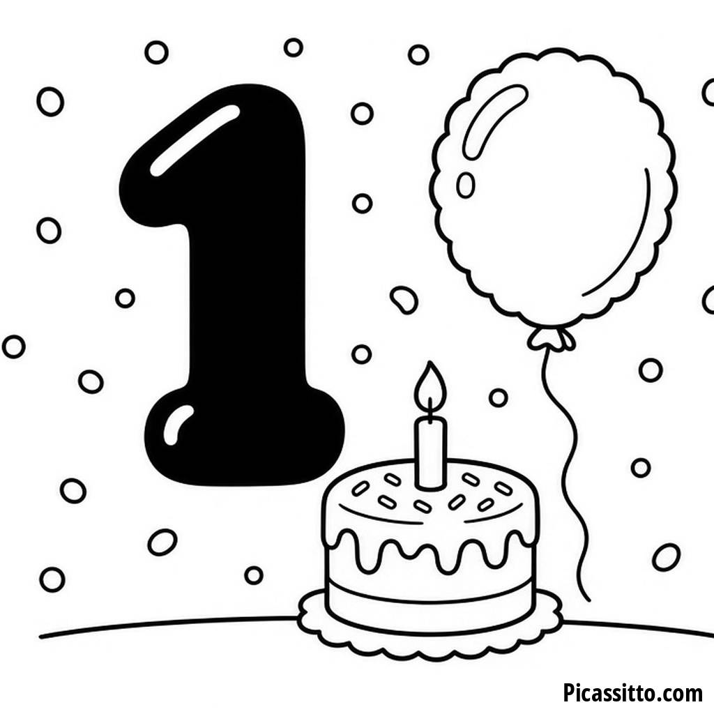 Pagina da colorare Numero 1 divertente con un palloncino