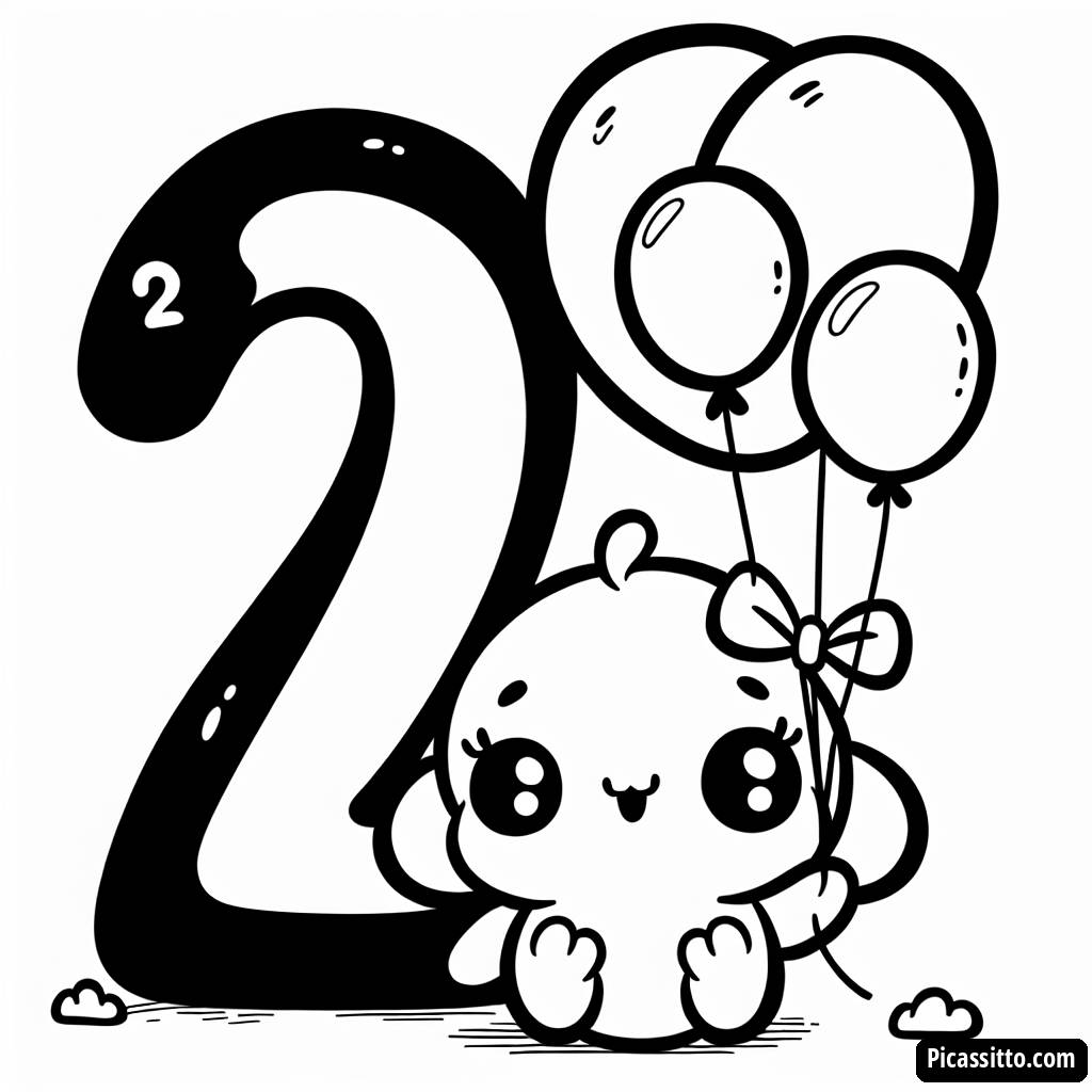 Página para Colorir o Número 2 com Balões