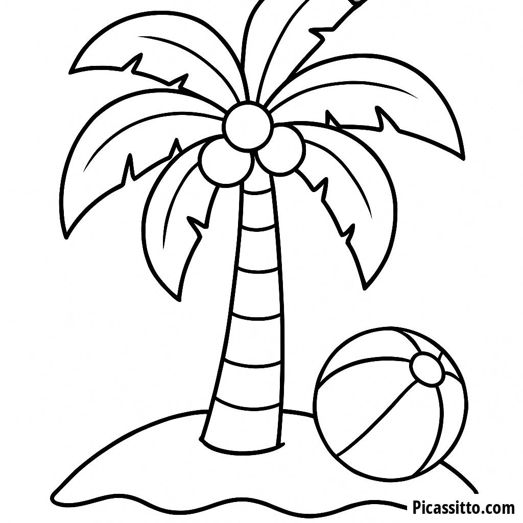 Spaßige Palmen Ausmalbild mit Kokosnüssen und Strandball