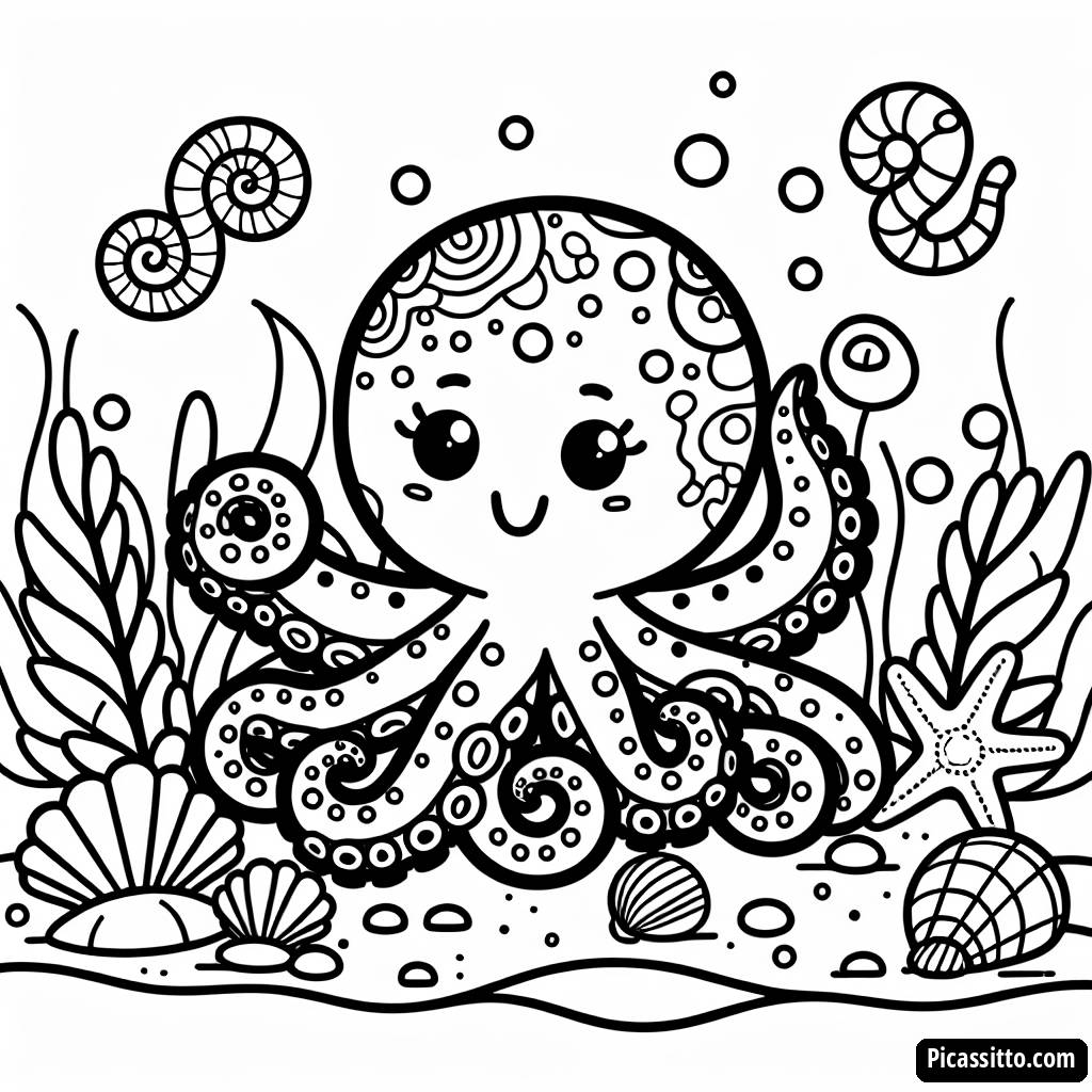 Раскраска: Осминог с Забавными Узорами