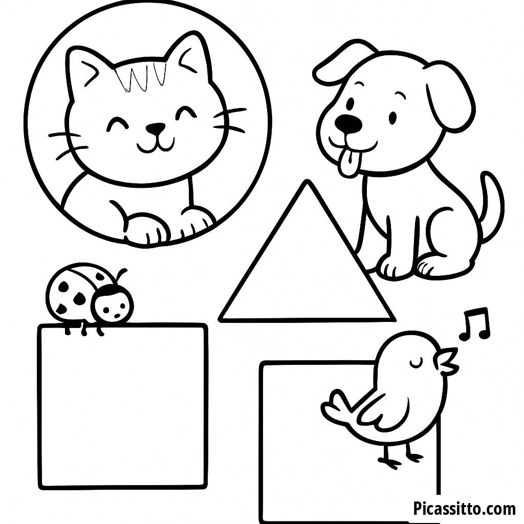 Fun Shapes Coloring Page with Animals