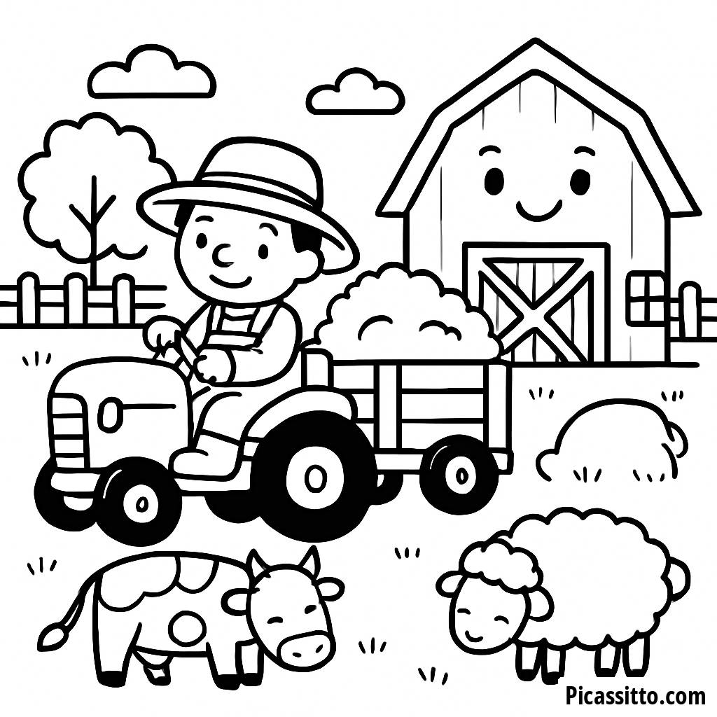 Página para Colorear de Tractor Divertido