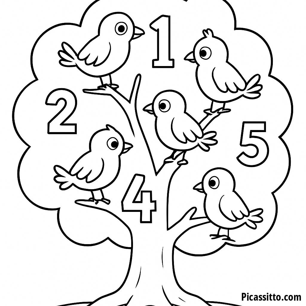 Fun Tree with Birds Coloring Page
