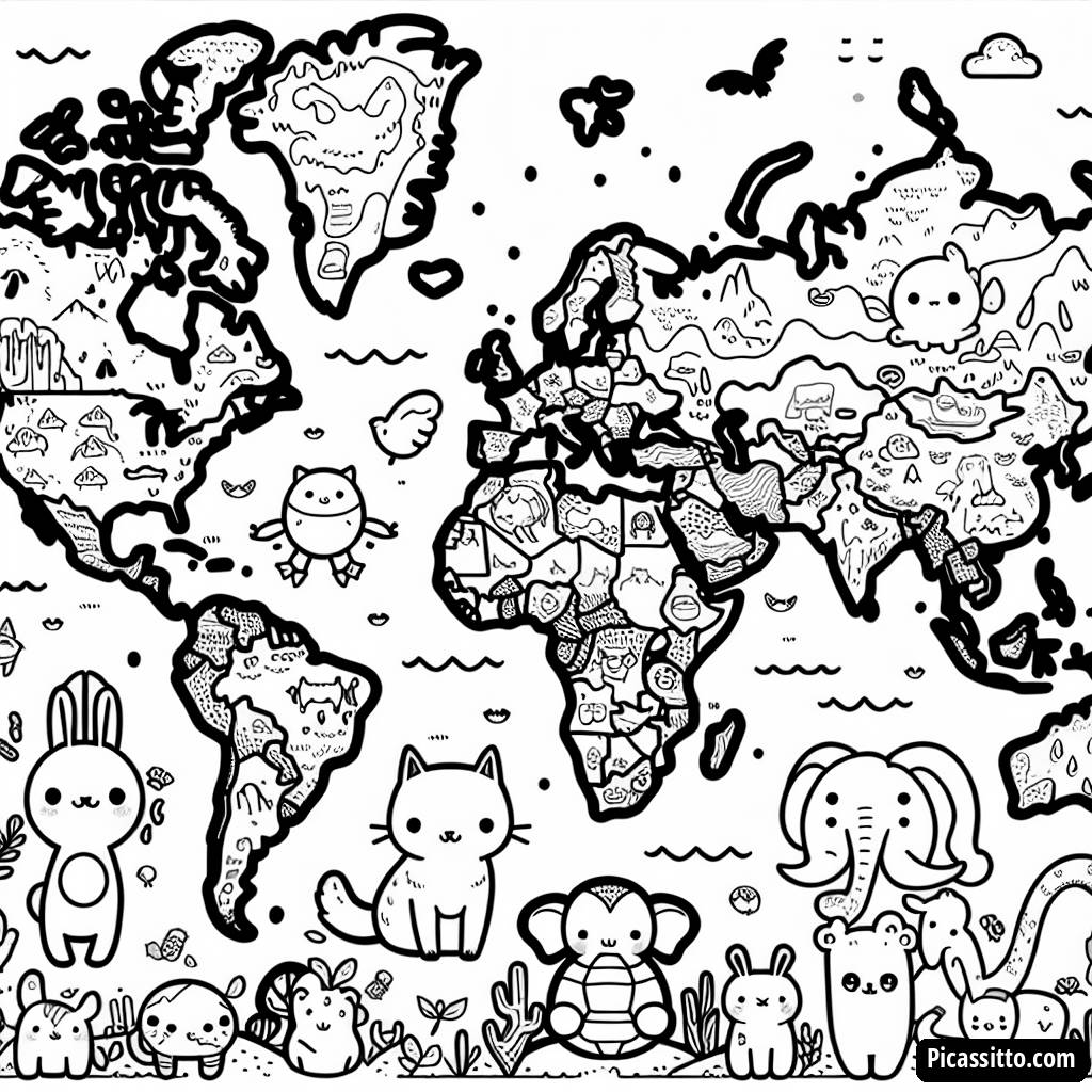Spaßige Weltkarte Malvorlage