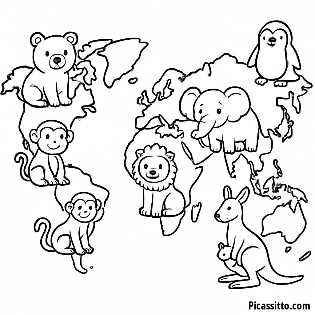 Spaßige Weltkarten-Ausmalbild für Kinder