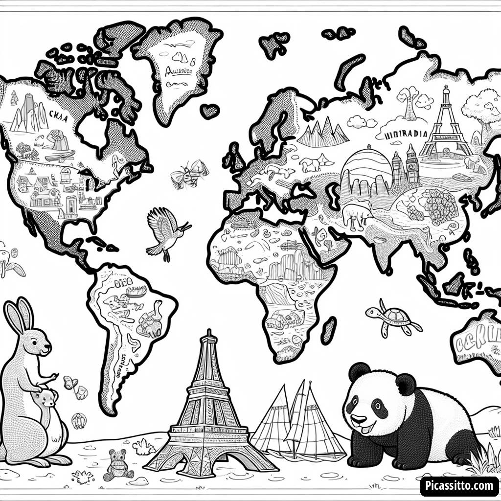 Fun World Map Coloring Page