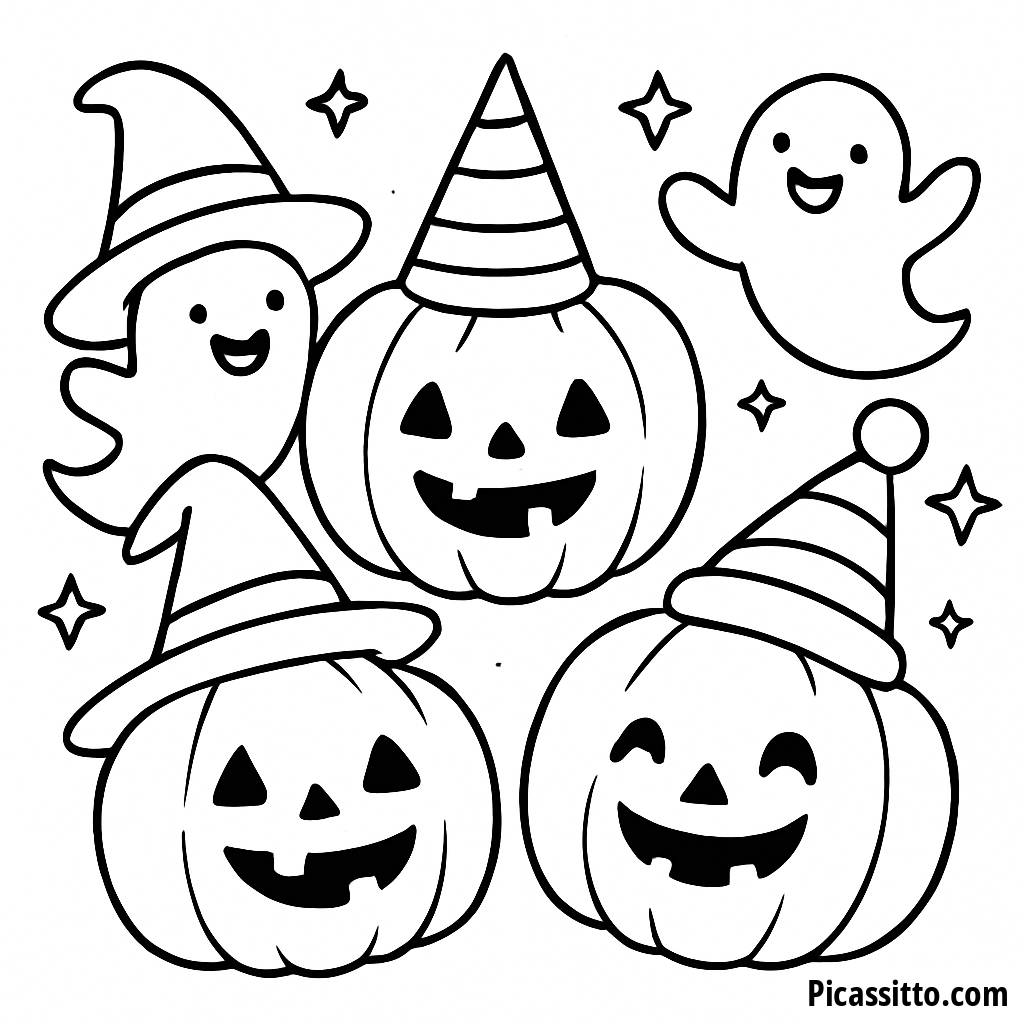 Page à Colorier de Citrouilles avec des Chapeaux Amusants
