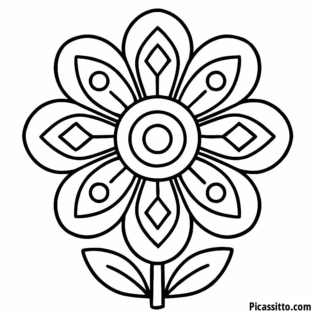 Pagina da Colorare Fiore Geometrico