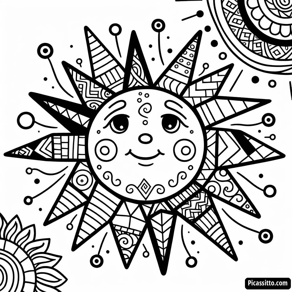 Geometrische Sonne ZenTangle Malvorlage