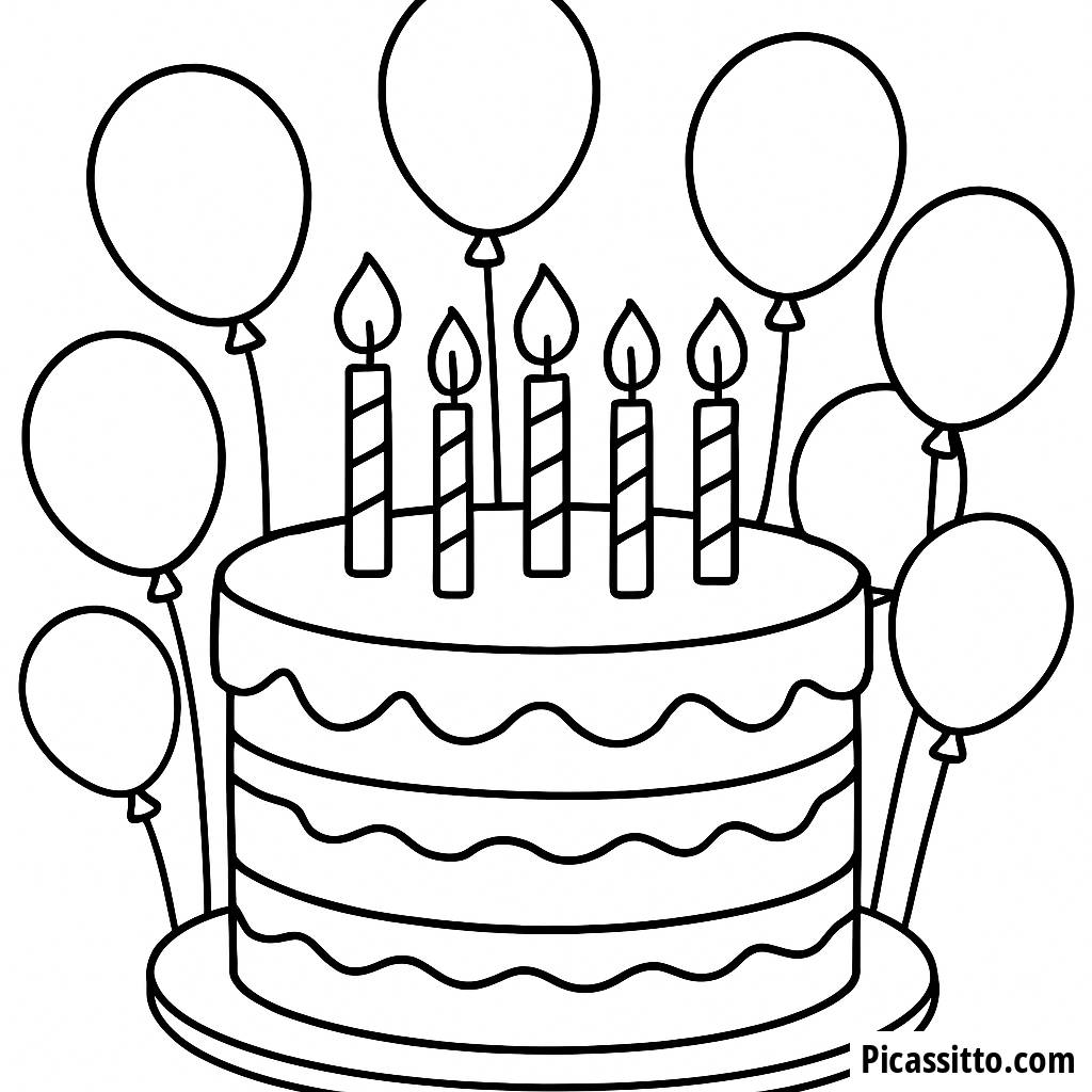 Página para Colorear de un Gran Pastel de Cumpleaños
