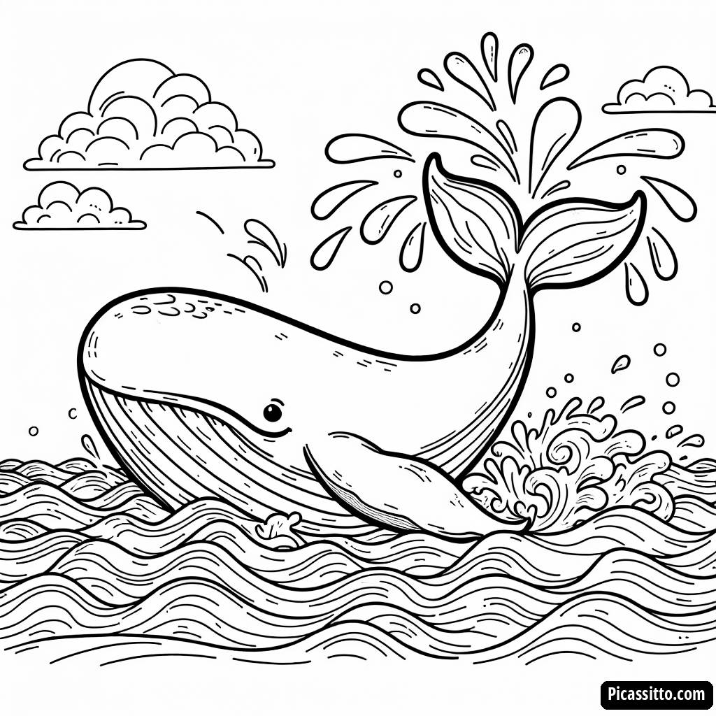 Página para Colorear de una Ballena Gigante Salpicando Agua