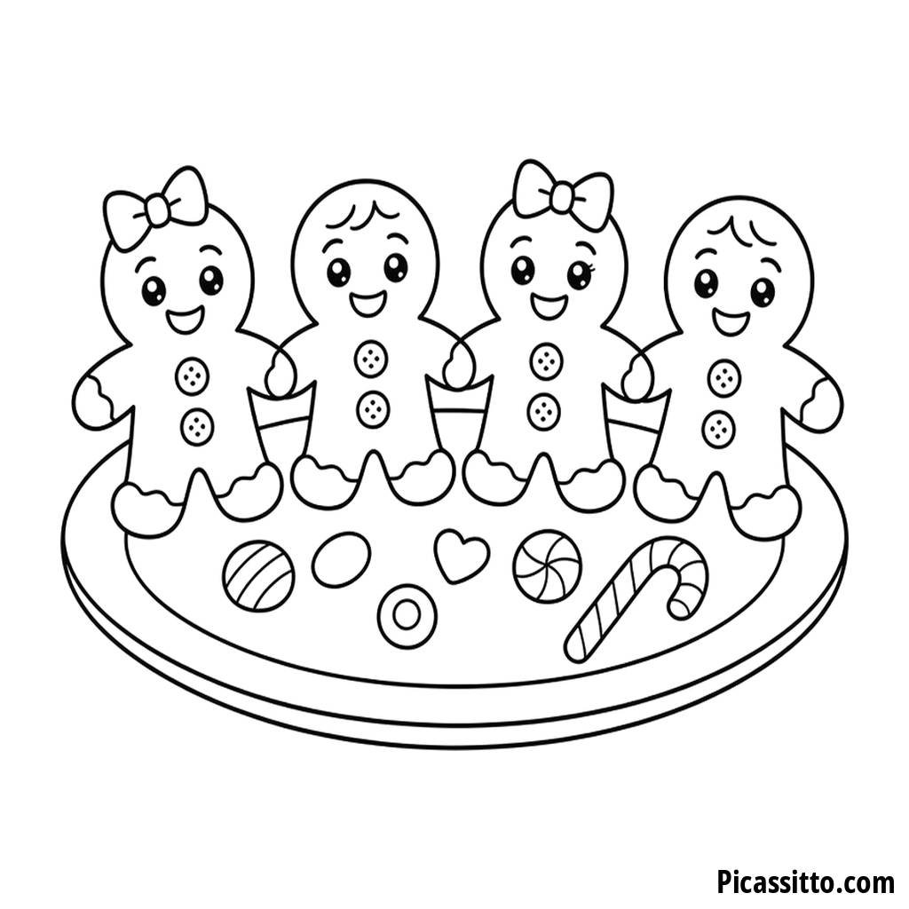 Gingerbread Cookie Friends Coloring Page