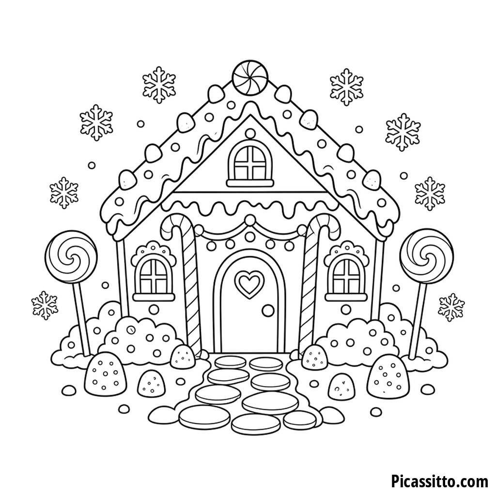 Candy Gingerbread House Coloring Page
