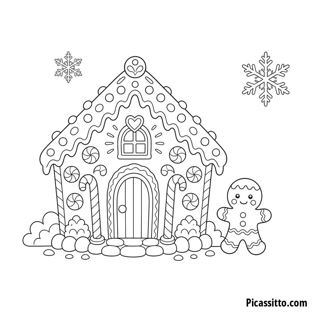 Gingerbread House with Candy Canes Coloring Page