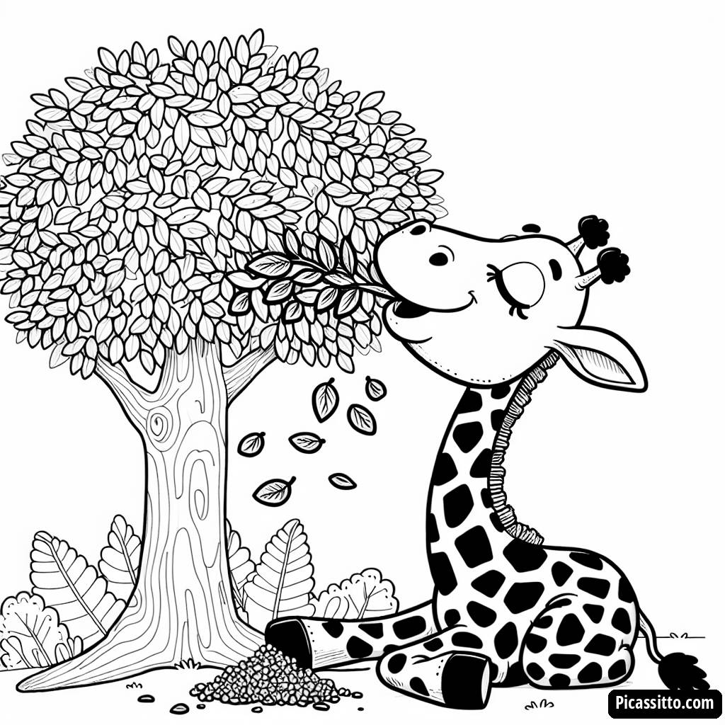 Раскраска Жирафа - Поедание Листьев с Дерева!