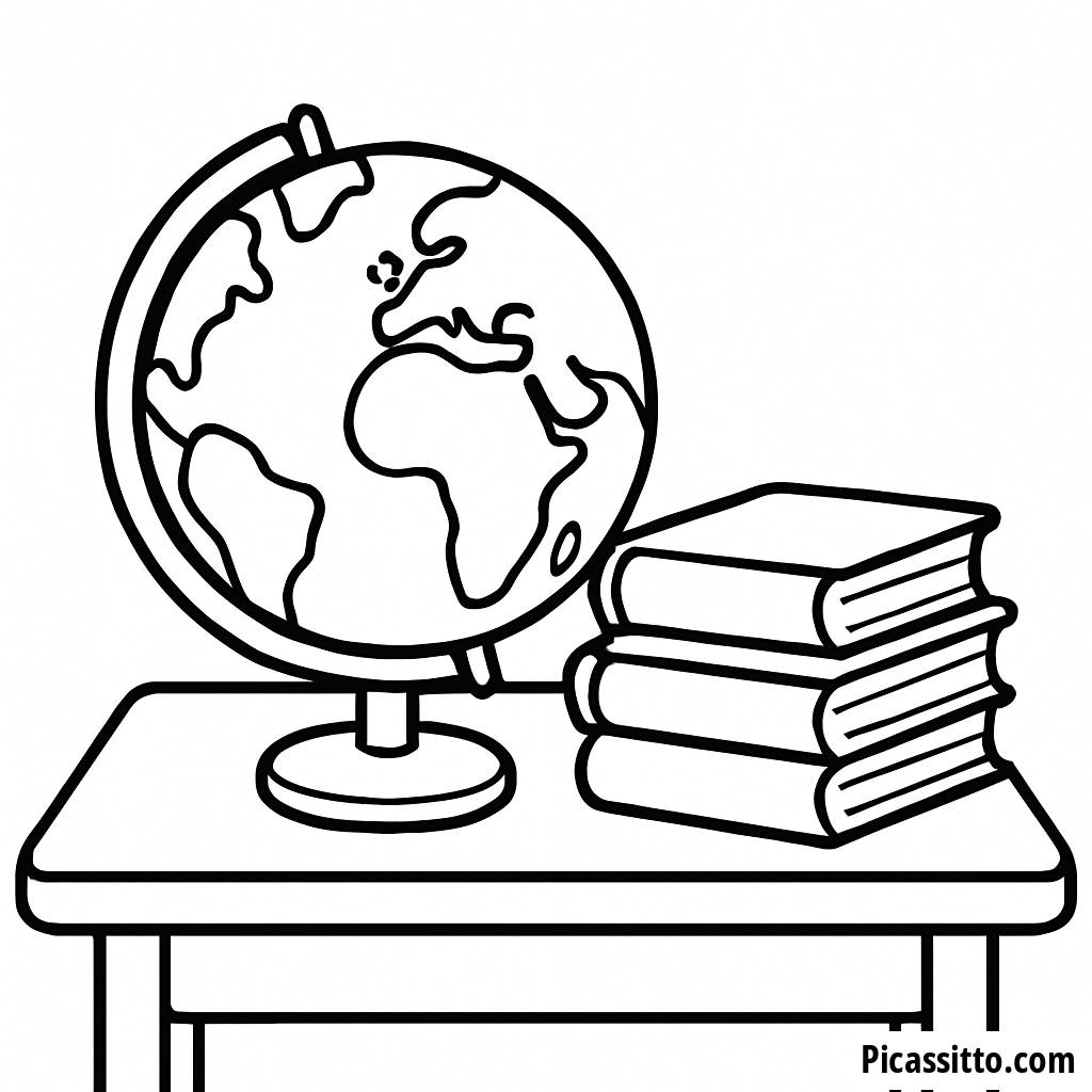 Página para Colorir Globo e Livros