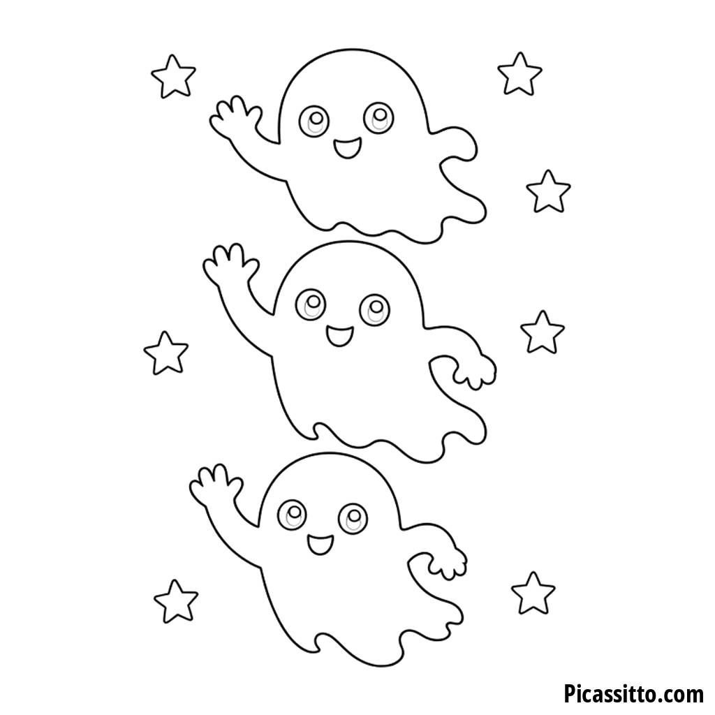 Three Friendly Halloween Ghosts Coloring Page