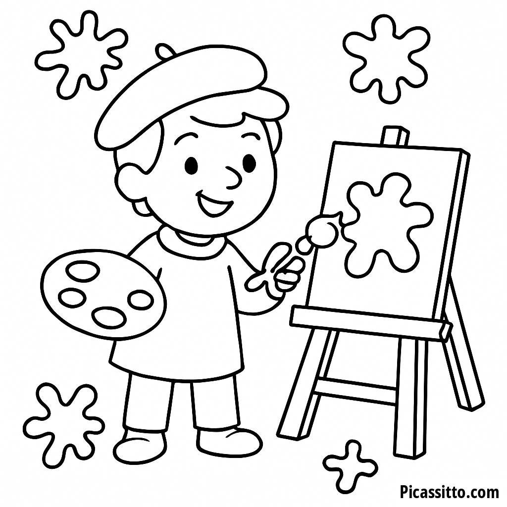 Pagina da Colorare di un Artista Felice