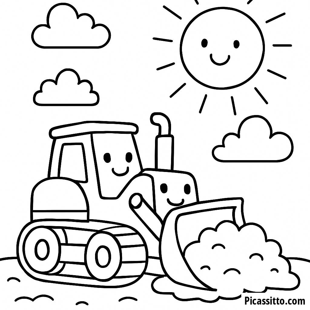 Página para Colorear de Bulldozer Feliz