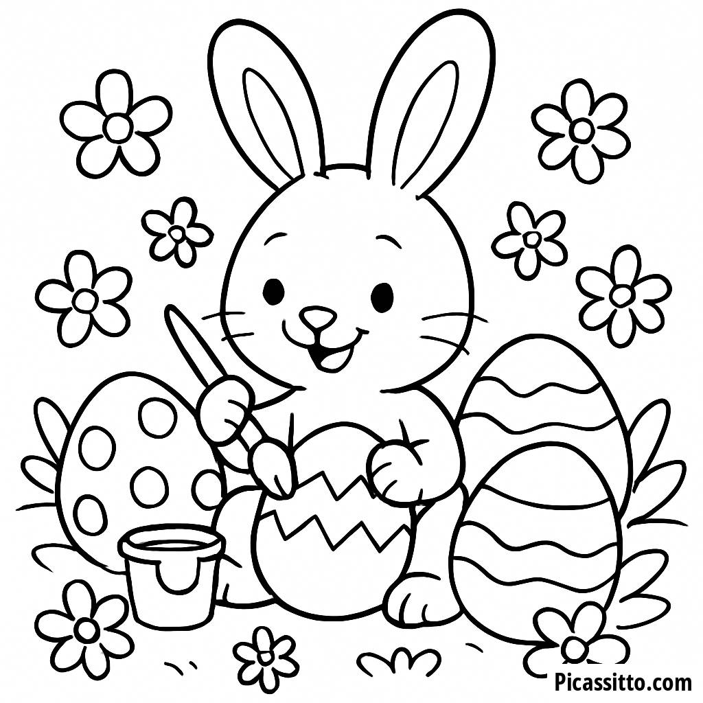 Fröhlicher Hase Ostereier Malvorlage