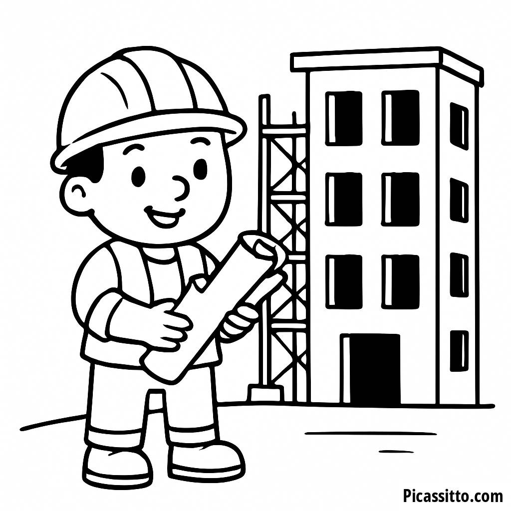 Página para Colorir de um Feliz Trabalhador de Construção