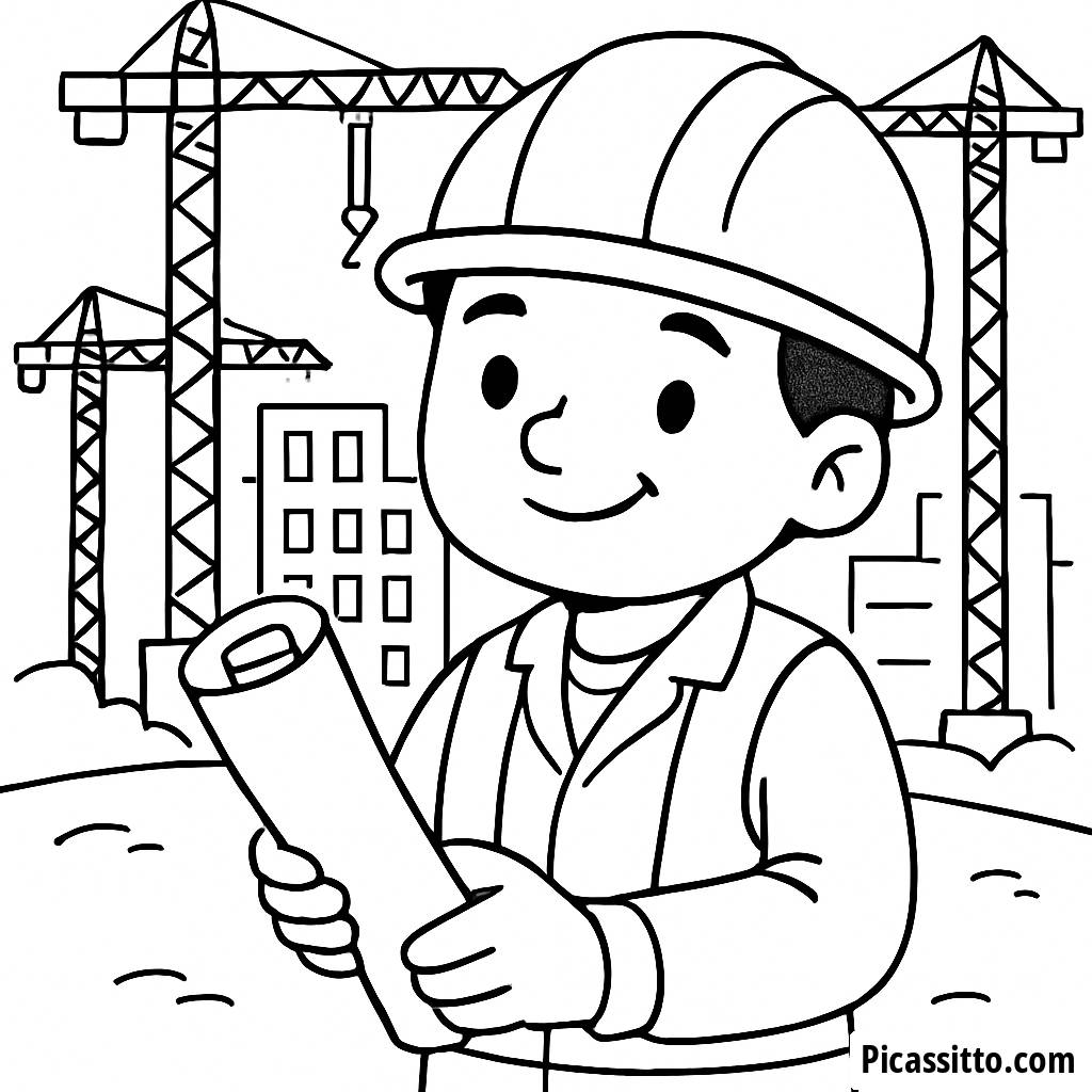 Pagina da Colorare del Felice Lavoratore Edile