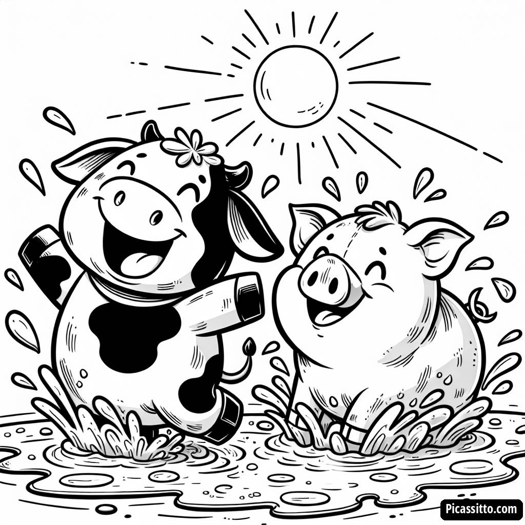 Раскраска Счастливой Коровы и Свинки