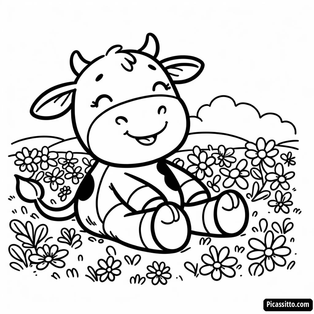 Page à Colorier de Vache Heureuse