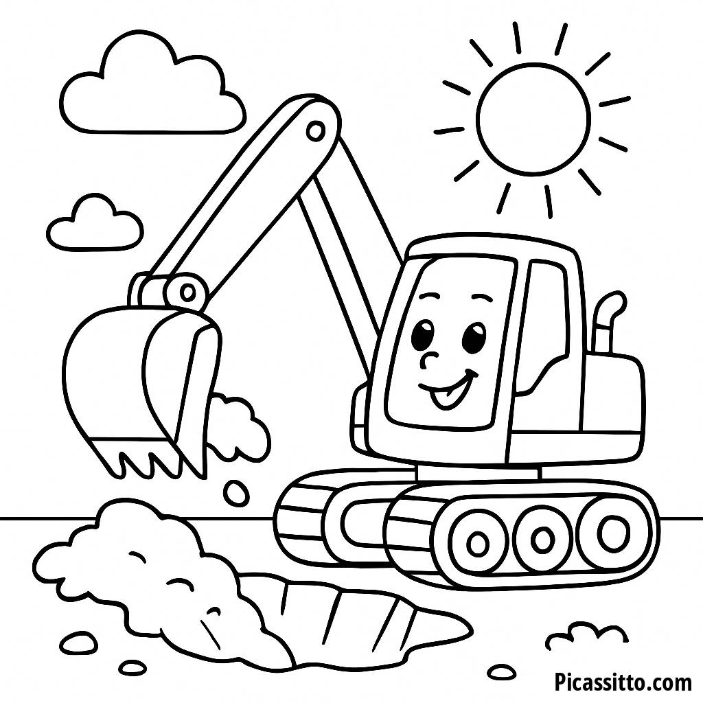 Pagina da Colorare dell'Escavatore Felice