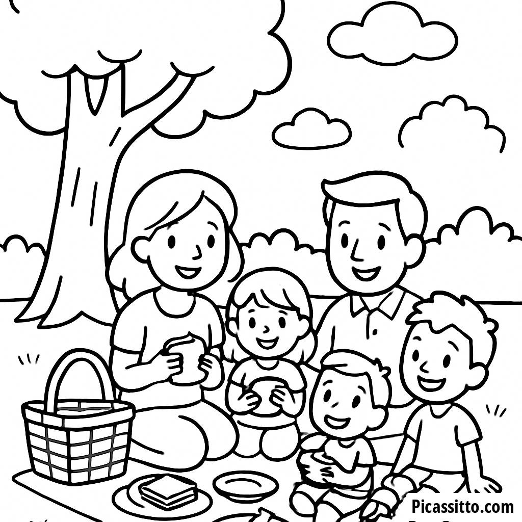 Fröhliche Familien-Picknick Ausmalbild