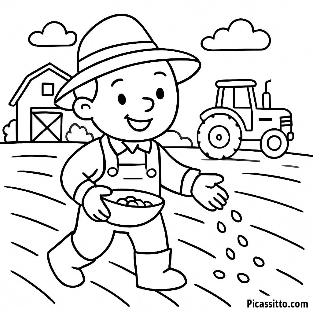 Happy Farmer Coloring Page