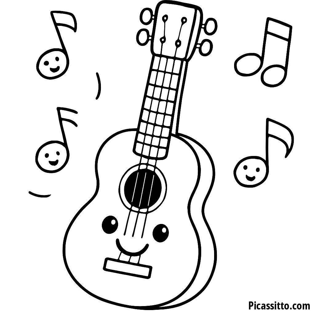 Página para Colorear de Guitarra Feliz
