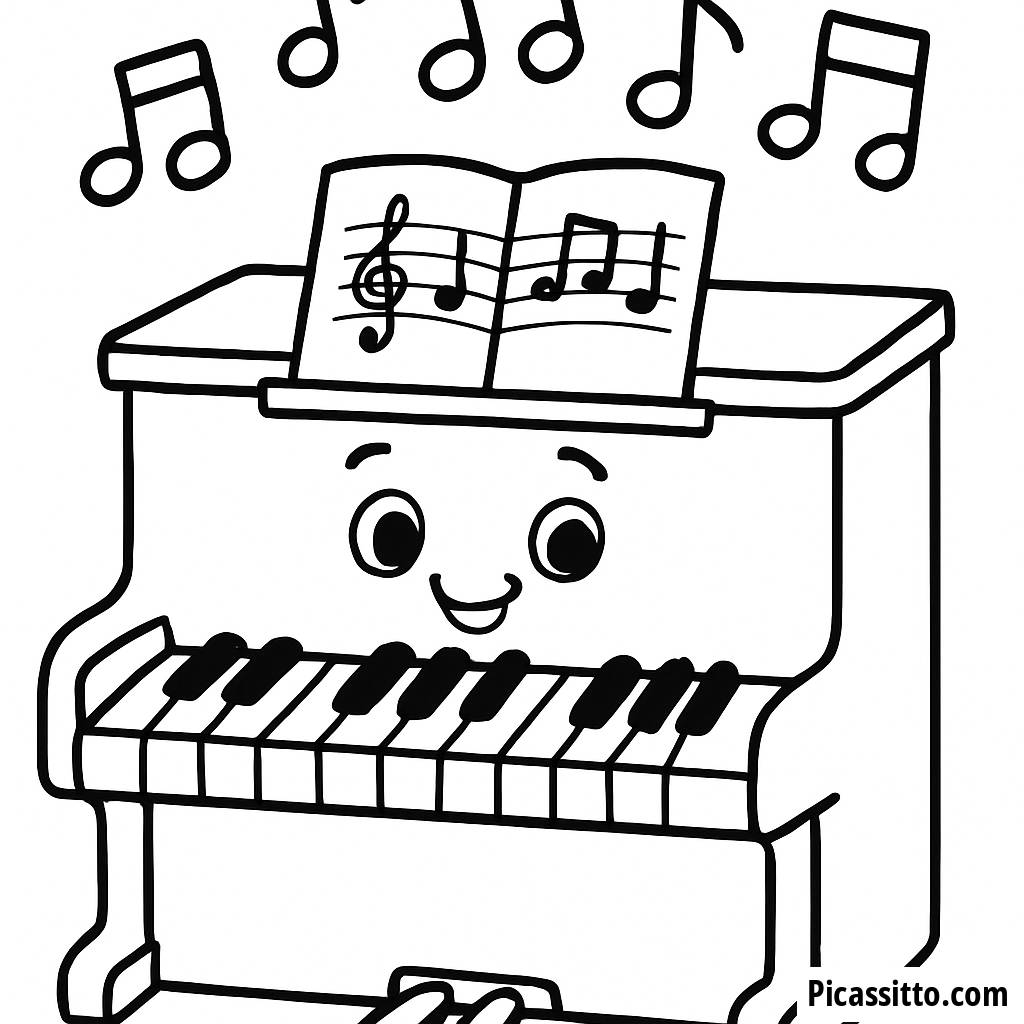 Pagina da Colorare del Pianoforte con Tasti Felici