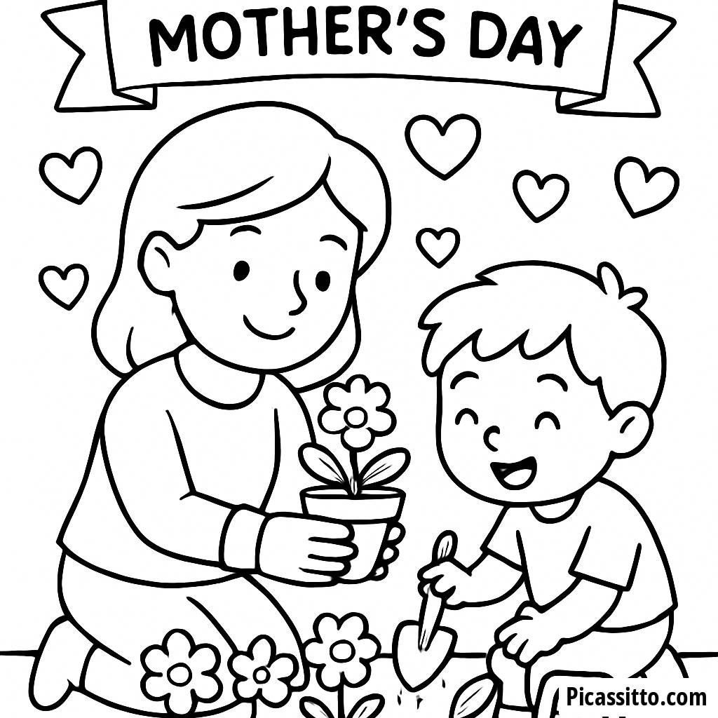 Malvorlage zum Muttertag: Blumen Zusammen Pflanzen