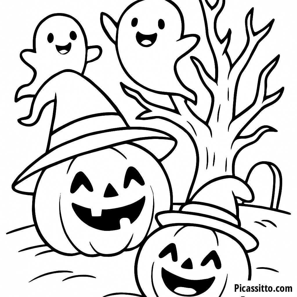 Page à Colorier de Citrouilles Heureuses