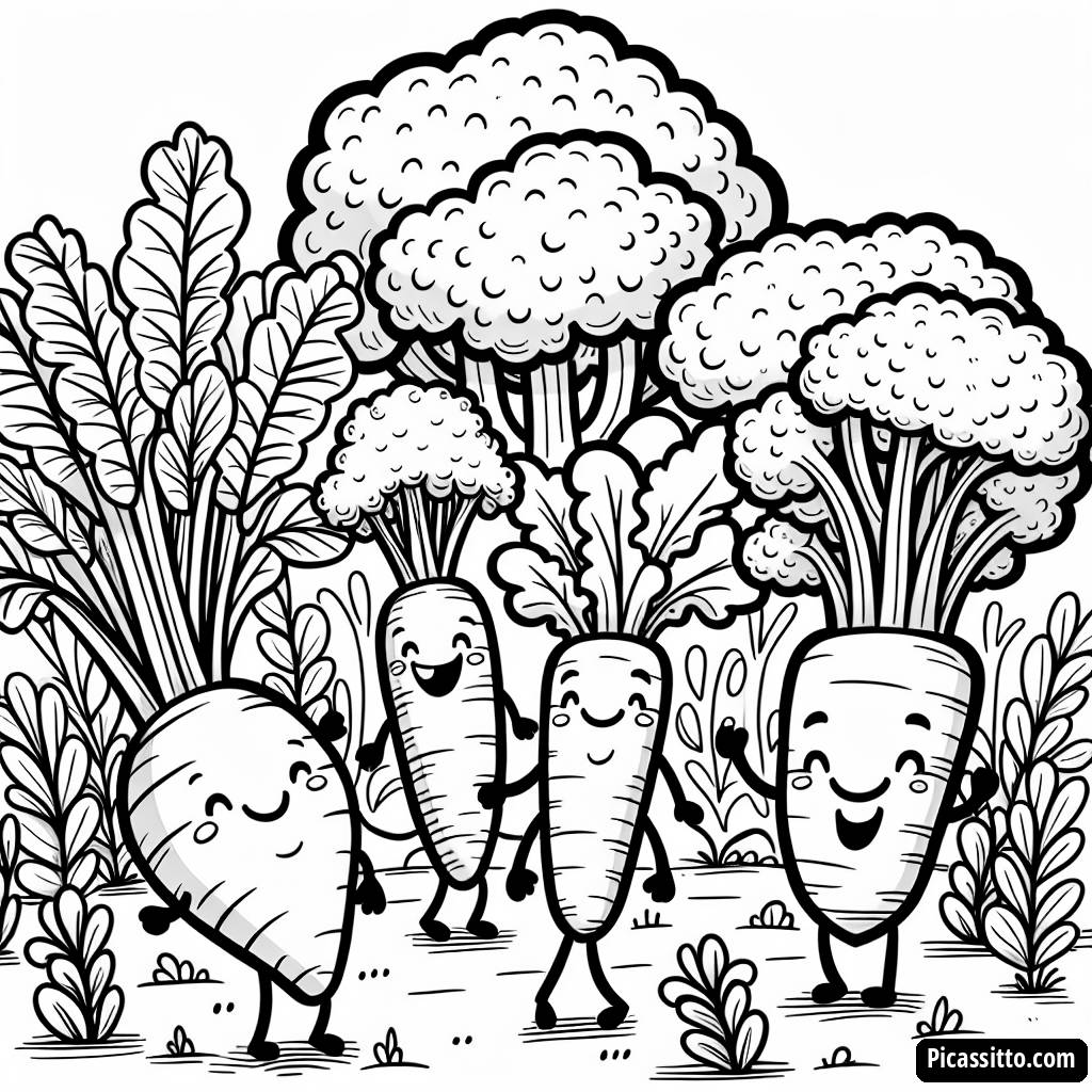 Pagina da Colorare del Giardino di Verdure Felice