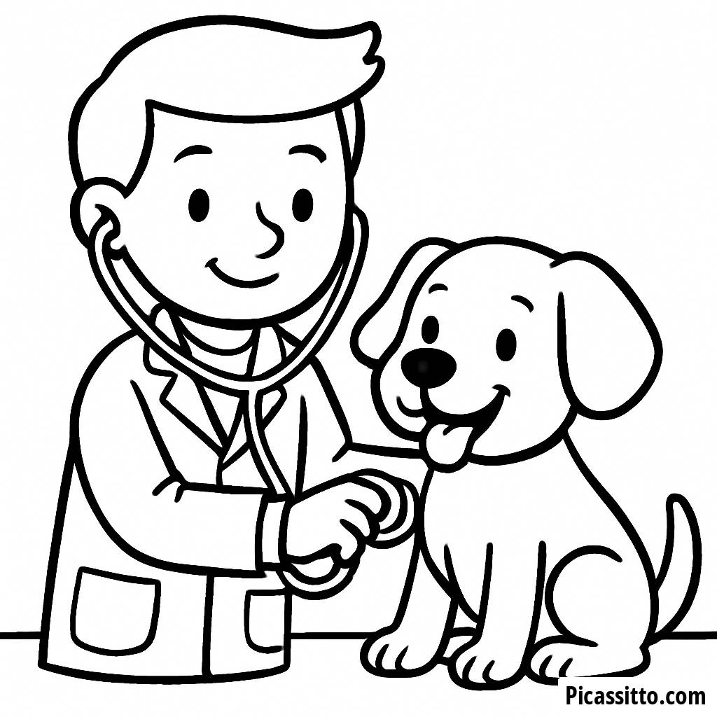 Frohe Tierärztin und Hund Ausmalbild