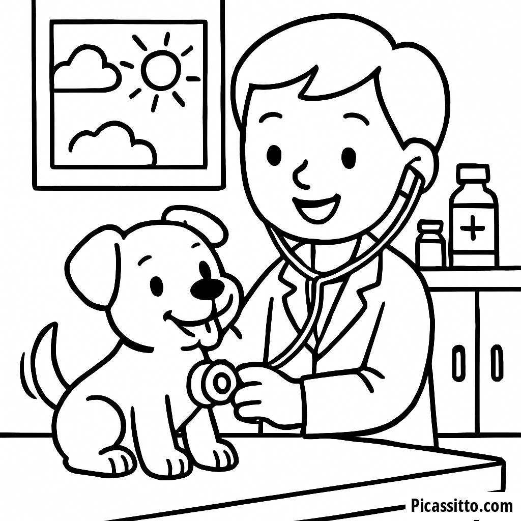 Página para Colorear de Veterinario Feliz