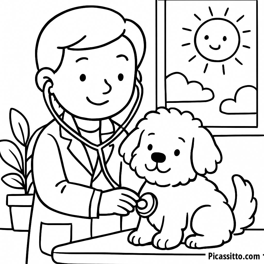 Página para Colorear de Veterinario Feliz