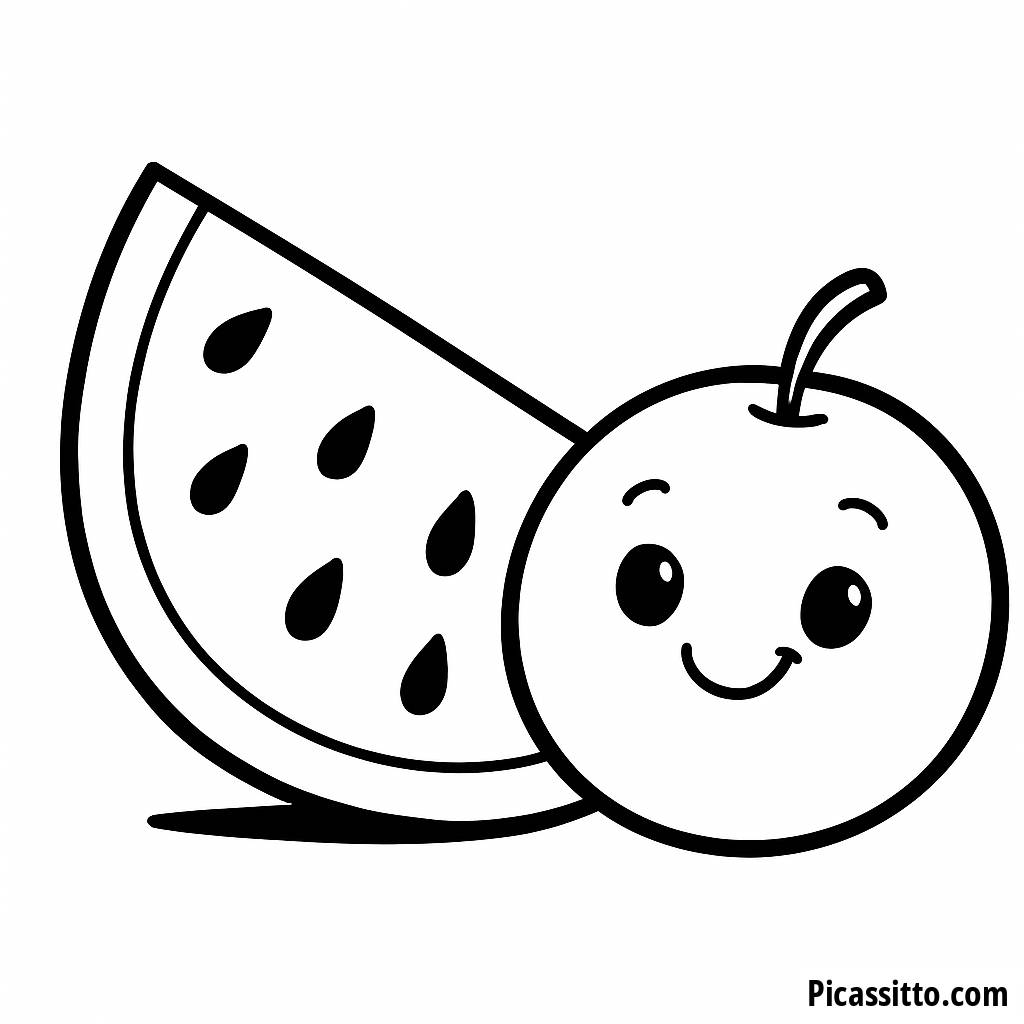 Página para Colorear de una Sandía Feliz